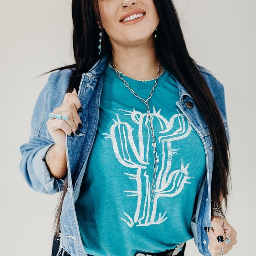 TEAL CACTUS Handmade Cactus Graphic Tee - Picture 4 of 7